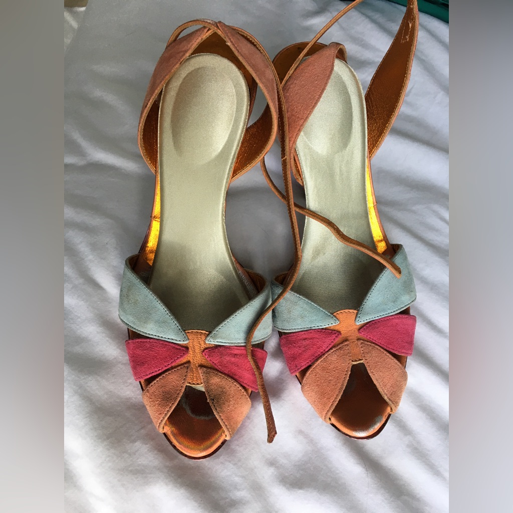 Vintage Beautiful Multicolored High End Boutique Heels, Made In Italy